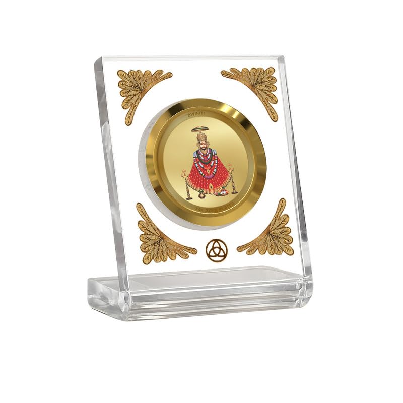 DIVINITI 24K Gold Plated Lord Khatu Shyam Acrylic Frame for Car Dashboard, Home Temple & Office Table | Premium Spiritual Gift, Blessings for Protection & Positivity, 8x7 cm Decorative Showpiece
