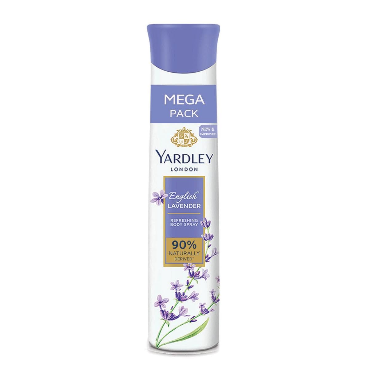 Yardley London English Lavender Refreshing Body Spray| Fresh Floral Scent| 90% Naturally Derived | Deo Spray| Body Deodorant for Women| 200ml