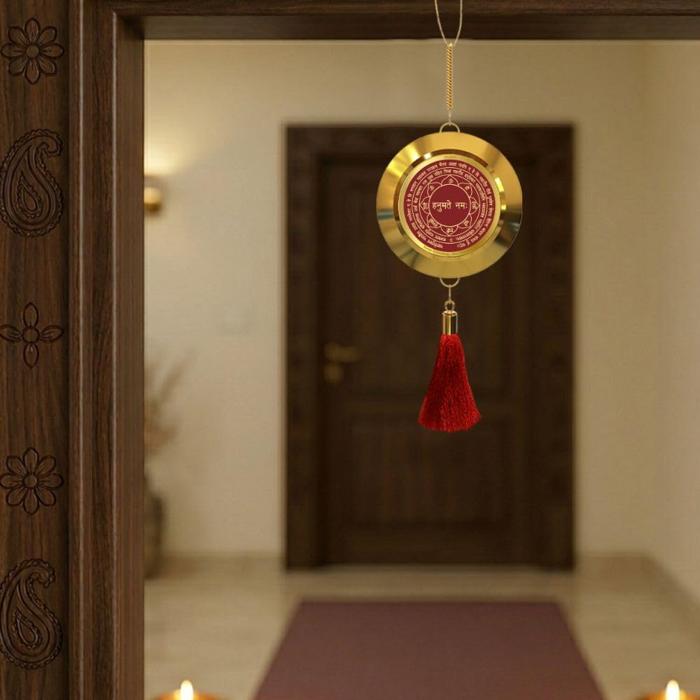 Diviniti 24K Gold Plated Panchmukhi Hanuman Double Sided Hanging with Yantra for Home Entrance Door, Vastu Protection Decor, Religious Hanging, Positive Energy & Spiritual Gift Item