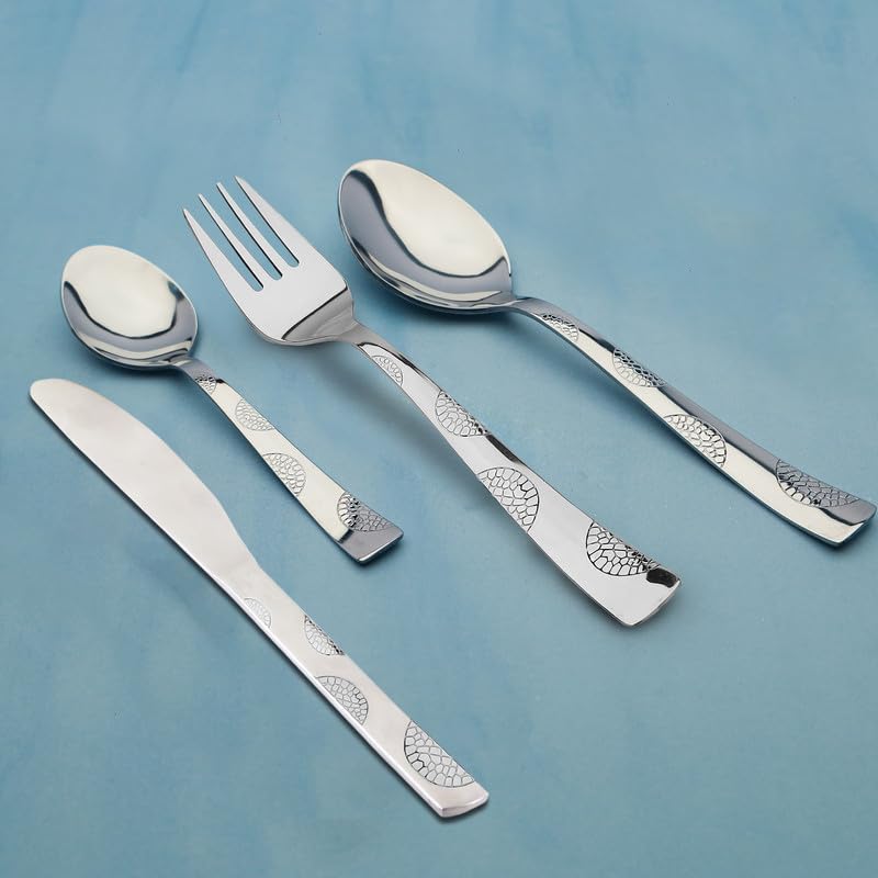 Parage 24 Pieces Premium Stainless Steel Cutlery Set, Home & Kitchen with Gift Box (6 Pieces Each Table Spoons, Table Forks, Tea Spoons, Butter Knife) with Leatherite Box