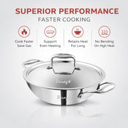 Parage Triply Stainless Steel Kadai with Lid 28 cm, 4 LTR | ISI Certified | Heavy Bottom SAS Triply Kadhai for Deep Frying & Cooking | Tripure | Induction & Gas Stove Compatible | 5 Years Warranty