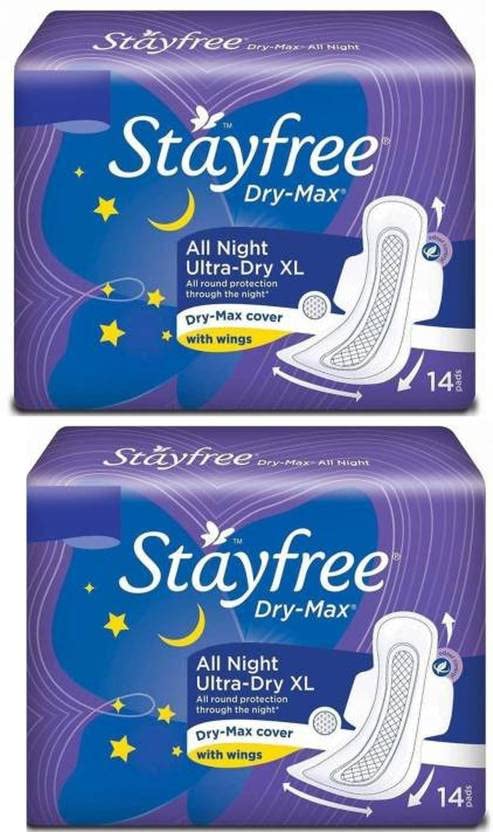 STAYFREE Dry-Max All Night Ultra-Dry With Wings - XL (14 +14 Sanitary Pads) Sanitary Pad (Pack of 28)