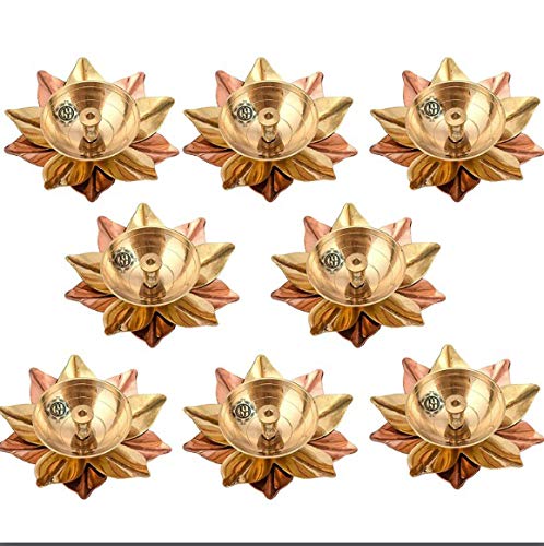 DSH Brass & Copper Lotus/Kamal Design Diya Deepak | Akhand Jyot | Arti Poojan Temple Home Decor, Gold_3 X 3 X 1.5 Inch (8)
