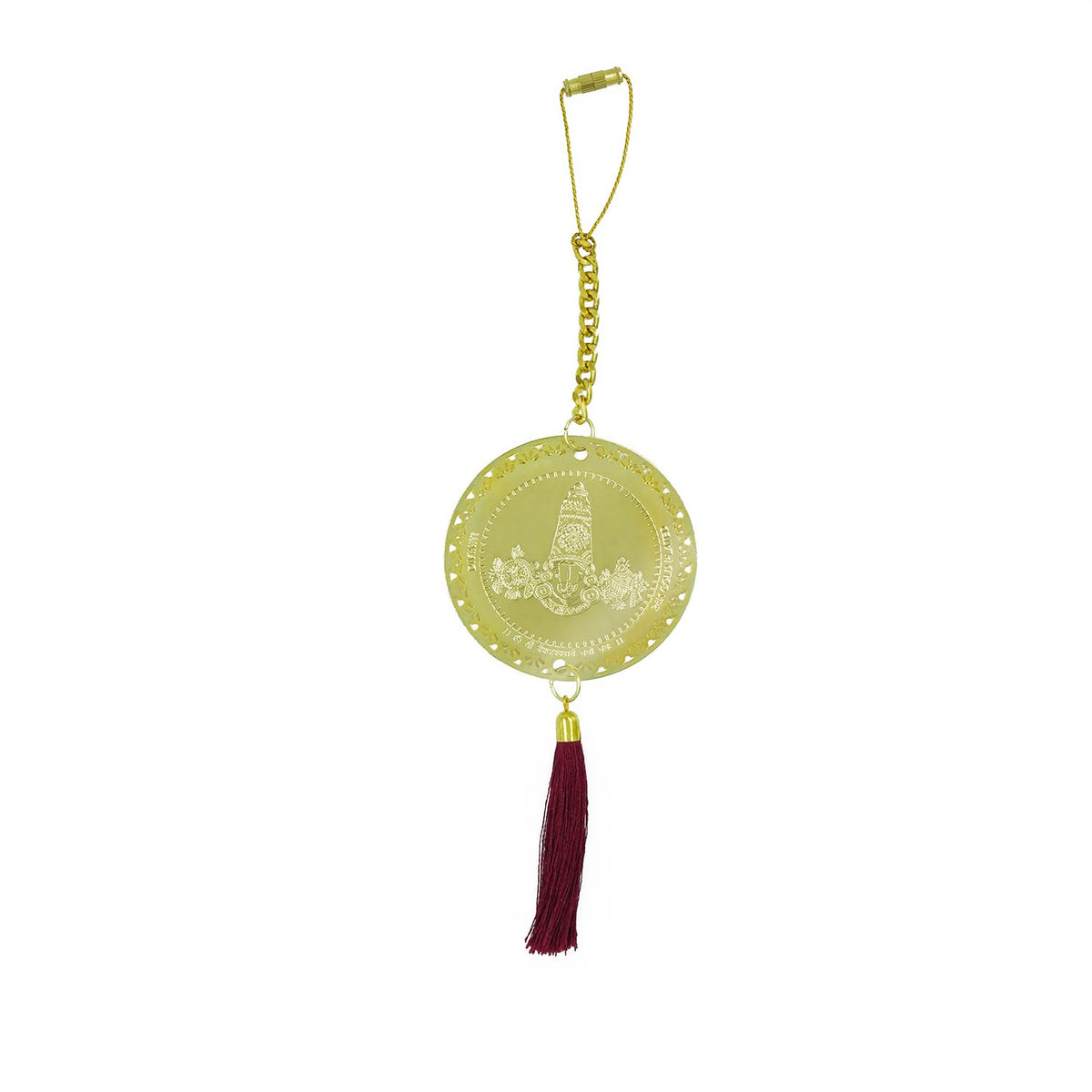 Diviniti 24K Gold Plated Double Sided Tirupati Balaji Car Dangler 6 CM Tirupati Hanging Car Decor Luxurious Dangler for Car Divine Car Accessories for Positive Energy & Protection