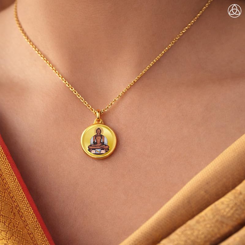 DIVINITI 24K Gold Plated Double-Sided Religious Pendant with Premium Gift Box, Spiritual Locket for Men & Women, Devotional Jewellery for Gifting & Everyday Wear | Mahavir & Namokar Mantra-1