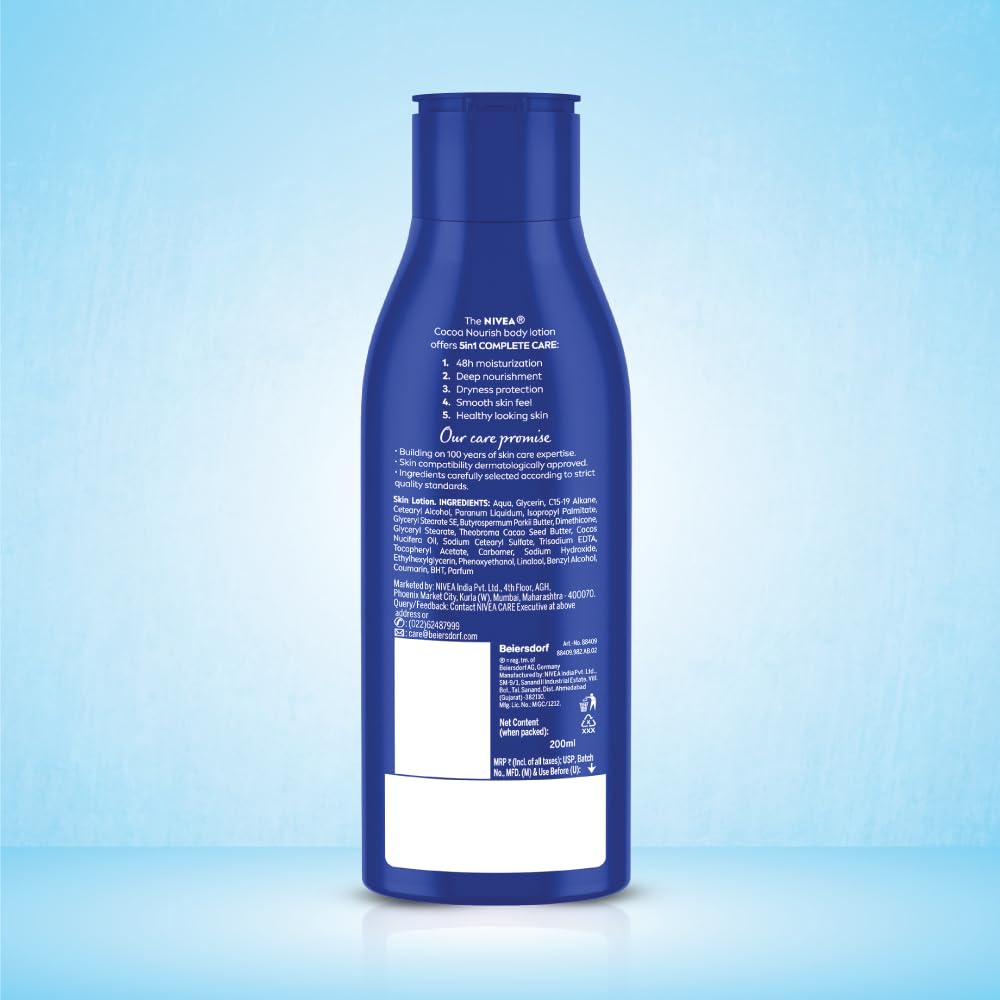 NIVEA Cocoa Nourish 200ml Body Lotion with Deep Moisture Serum| 48 H Moisturization | With Cocoa Butter & Coconut Oil | Non Greasy & Healthy Looking Skin |For Very Dry Skin (Pack of 2)