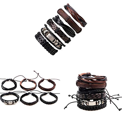 6pcs Latest Collection Genuine Leather Bracelet Wraps Casual Wear Skin Friendly Stylish Bracelets for Men Boys by Shining Diva Fashion