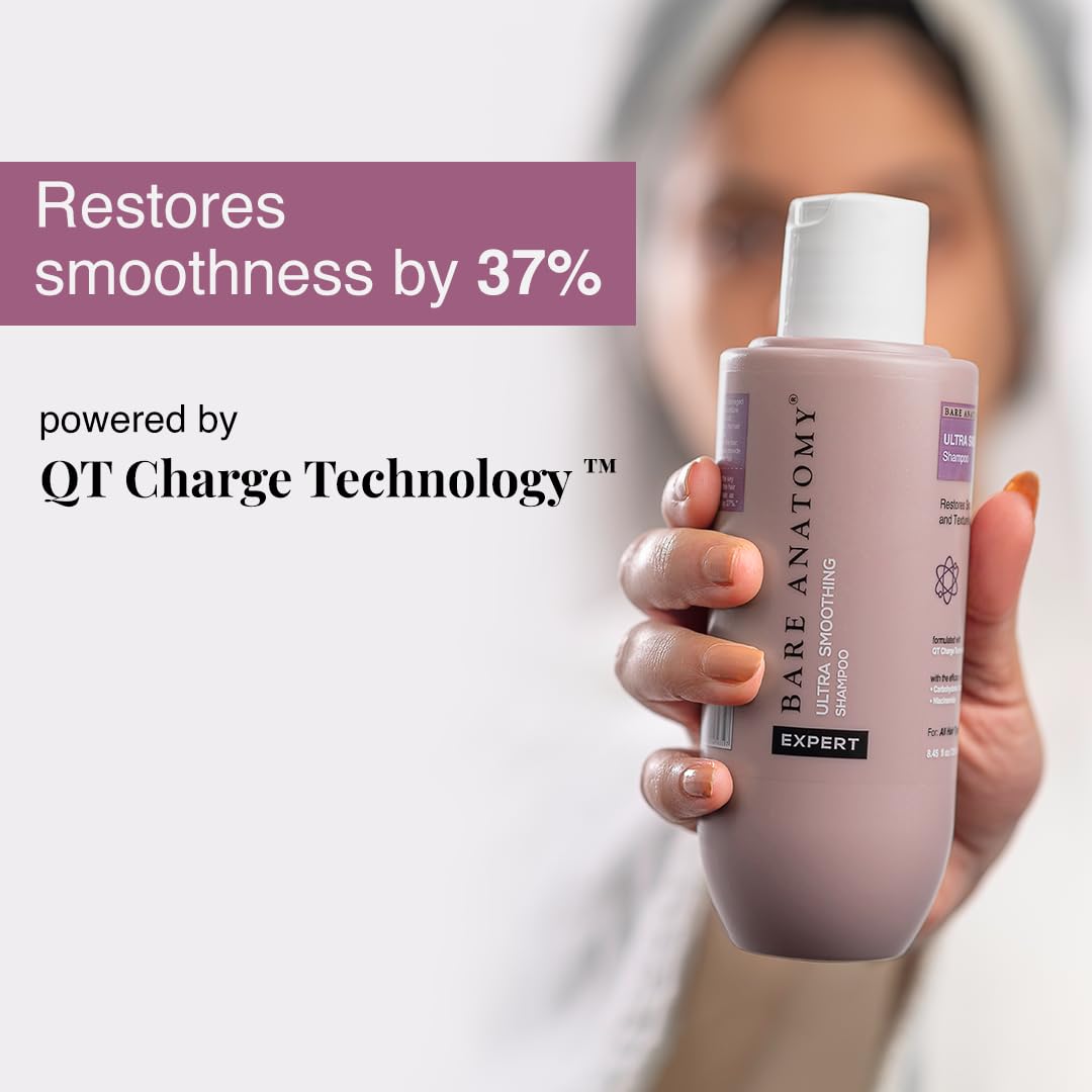 Bare Anatomy Ultra Smoothing Shampoo & Hair Serum Combo for Dry & Frizzy Hair | Carbohydrate Complex & Niacinamide | SLS & Paraben Free | Vegan | 250ml + 100ml