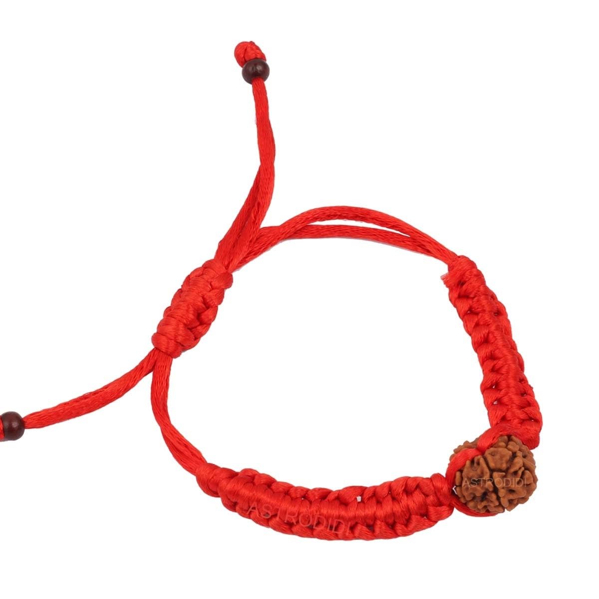 ASTRODIDI Nepali 4 Mukhi Rudraksha Beads Bracelet in Red Thread | Original Four Face Rudraksha Handmade Bracelet | Unisex Design for Men Women Boys and Girls