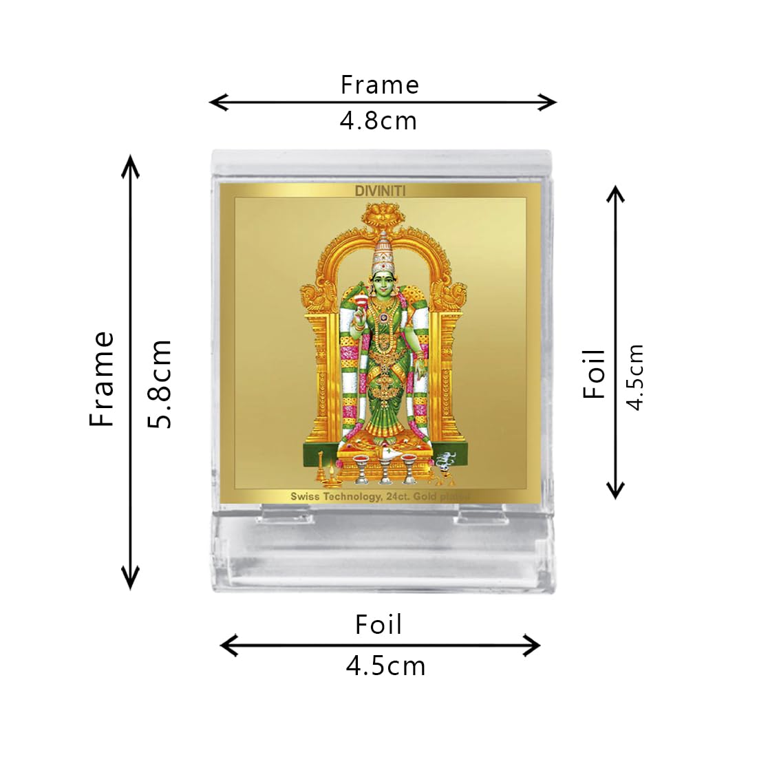 DIVINITI 24K Gold Plated Religious Car Dashboard Frame | Premium God Idol Frame for Car, Home Mandir & Office Table | Spiritual Gift, Decorative Showpiece | Meenakshi