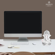 DIVINITI 999 Silver Plated Resin Lord Ganesha Idol for Car Dashboard, Tabletop|Ganesh Statue for Good Luck and Success|Ganpati Murti for Home Decor Mandir, Office Desk Puja Gift White (8.4x4.2cm)