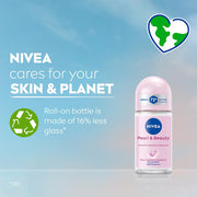 NIVEA Pearl and Beauty 50ml Deo Underarm Roll On | With Pearl Extracts & Avocado Oil | 72 H Long Lasting Floral Scent | 0% Alcohol and Dermat Approved | For Women