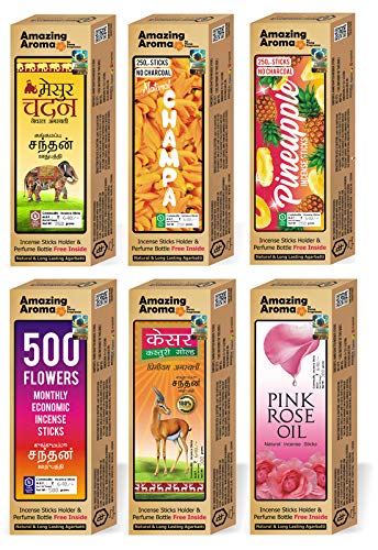 Parag Fragrances Real Rose Agarbatti 250gm / with 2pc Perfumes and 1pc Incense Holder/Natural Fragrance & No Charcoal Incense Sticks for Pooja & Home Fragrance