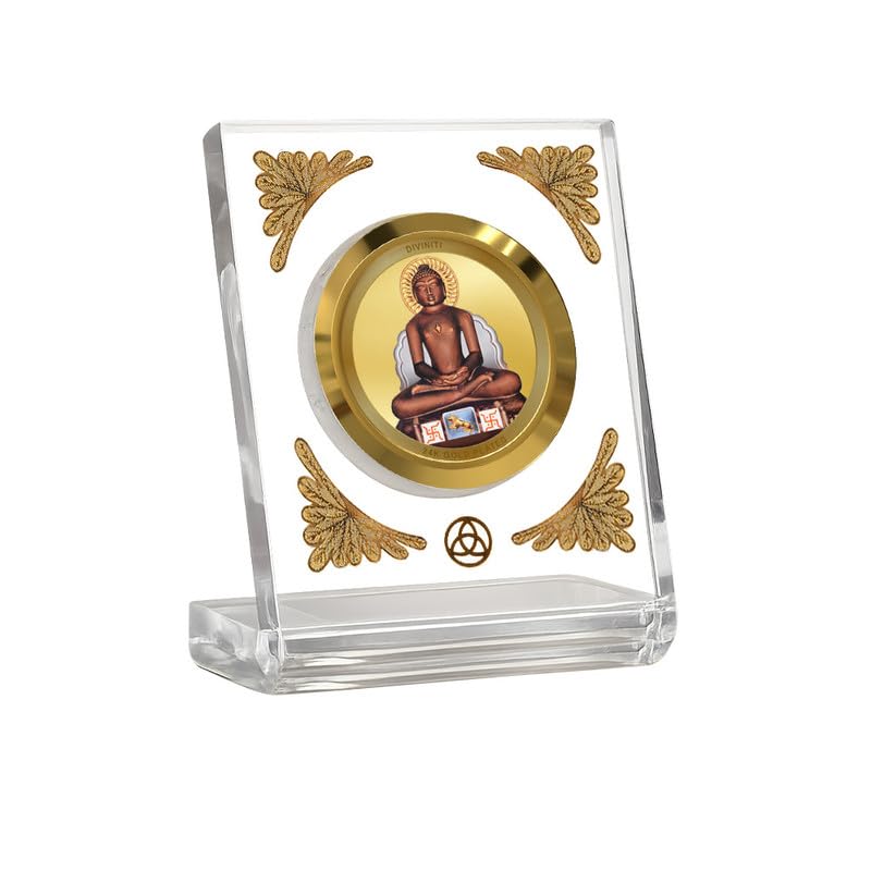 DIVINITI 24K Gold Plated Religious Car Dashboard Frame | Premium God Idol Frame for Car, Home Mandir & Office Table | Spiritual Gift, Decorative Showpiece | Mahavir