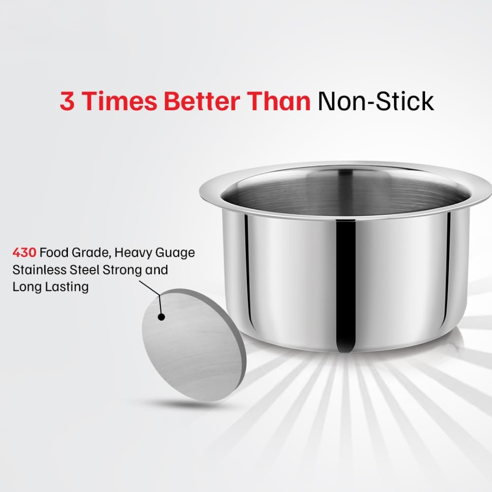 Vinod – Claro Heavy Gauge Stainless Steel Tope (Plain), 1.5 mm – Capacity 0.9 Liter