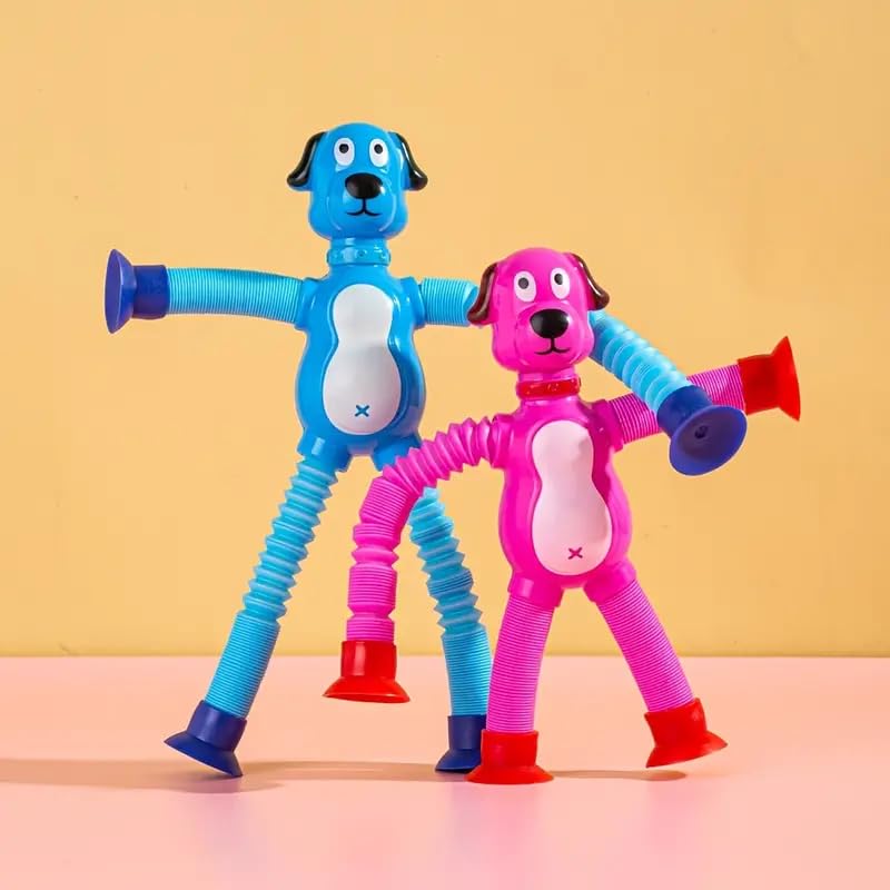 Toy Imagine Pack of 2 Telescopic Suction Dog Toy Travel Toys for 2 Year Old Boy Suction Pop It Toy for Toddlers Sensory Toy for 1+ Year Kids Engaging Toddler Travel Toy Baby Flight Essentials