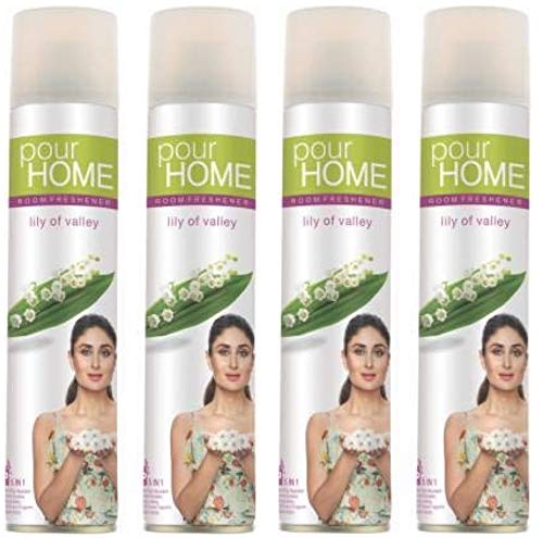 Pour Home: Lily of Valley Room Freshener Spray, 270ml (153gm) - Bad Odor Neutraliser, Aroma Boosters, Long Lasting, Rich French Fragrance, Instant Action. Pack of 4 (270ml x 4)