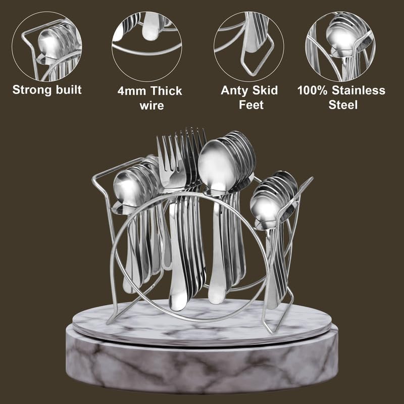 Parage Stainless steel Cutlery stand for dining table/Cutlery Rack for 24 pieces/Spoon stand/holder, Heavy Duty, Chrome Finish- ONLY STAND (Oval)