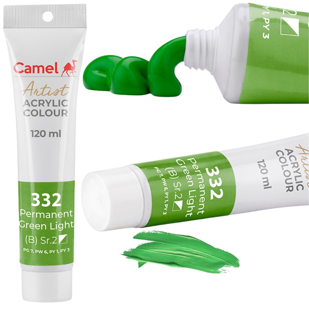 Camel Camlin Kokuyo Artist Acrylic Colour Tubes 120ml Permanent Green Light 332