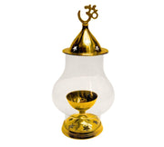 DSH Brass Diya for Puja & Religious with Borosilicate Glass Cover for Home,Temple Decorative Brass & Glass Oil Lamp Lantern Diya for Prayers.