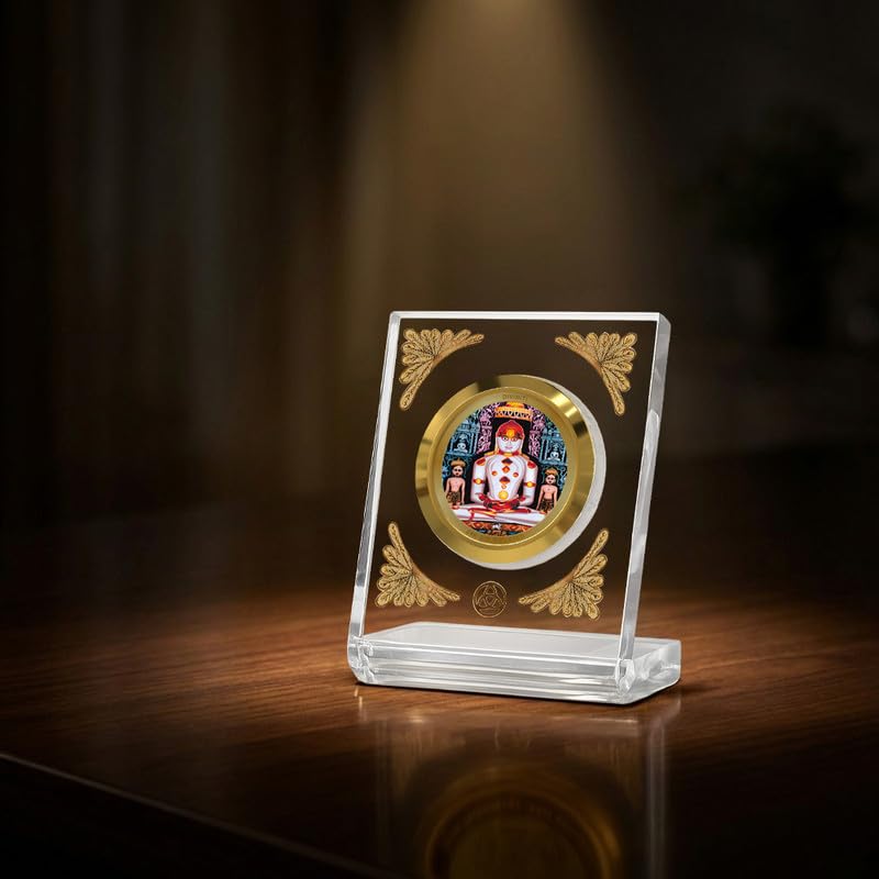 DIVINITI 24K Gold Plated Lord Adinath Acrylic Frame for Car Dashboard, Home Temple & Office Table | Premium Spiritual Gift, Blessings for Protection & Positivity, 8x7 cm Decorative Showpiece
