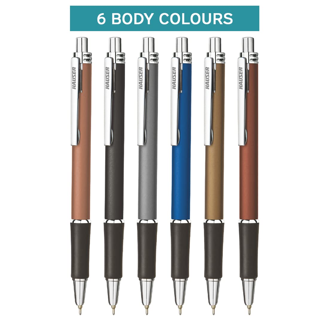 Hauser Trent Retractable Ball Pen Box Pack | 0.7 mm Tip Size | Slim Clip Design With Chrome Plated Body | Comfortable Grip & Smudge Free Writing | Refillable Ball Pen | Blue Ink, Pack of 3