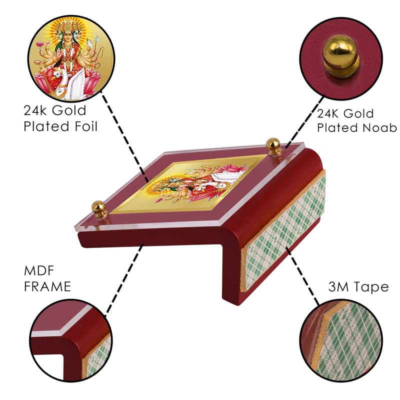 DIVINITI 24K Gold Plated Religious Car Dashboard Frame | Premium God Idol Frame for Car, Home Mandir & Office Table | Spiritual Gift, Decorative Showpiece | Gayatri Mata