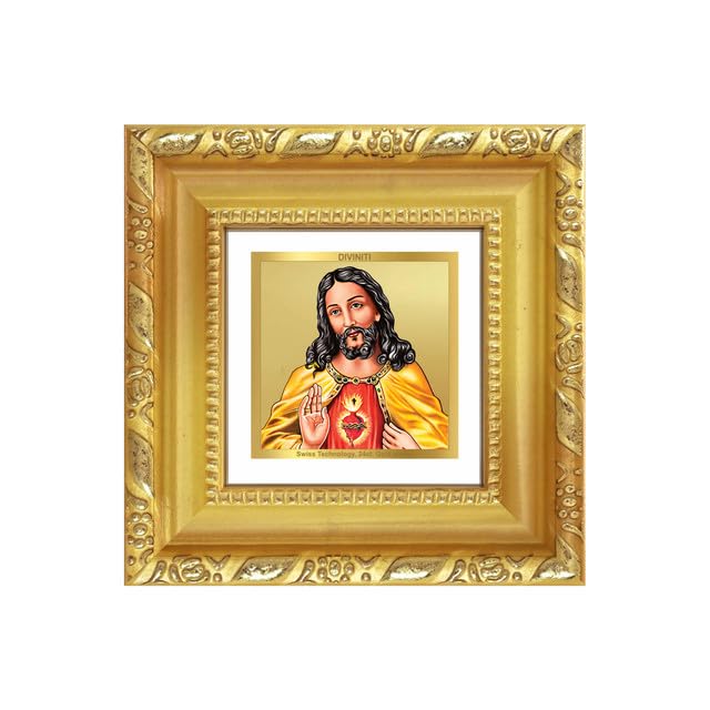 DIVINITI Jesus Christ 24K Gold Plated Foil Tabletop Photo Frame for Home Décor, Prayer Room, Living Room, Office, Luxury Gifting | DG Frame 103 S1A (10x10 CM)