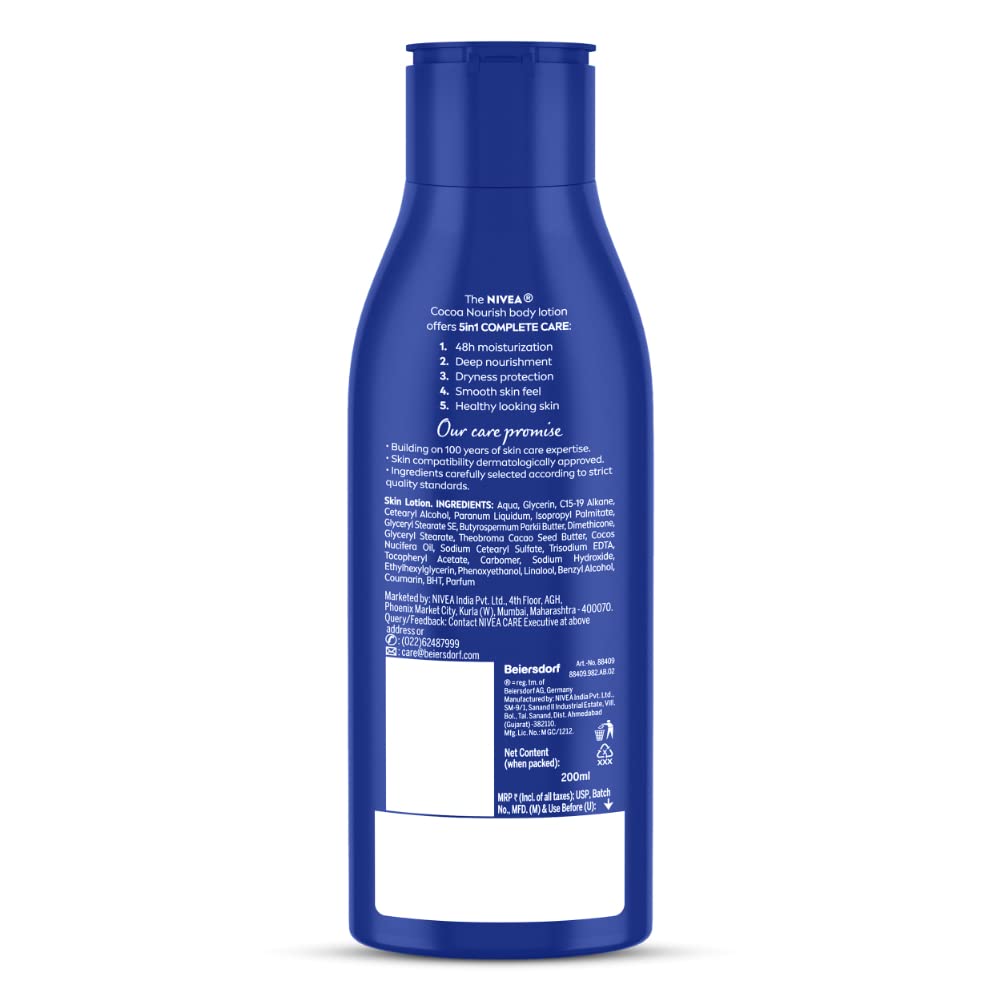NIVEA Cocoa Nourish 200ml Body Lotion with Deep Moisture Serum| 48 H Moisturization | With Cocoa Butter & Coconut Oil | Non Greasy & Healthy Looking Skin |For Very Dry Skin (Pack of 2)