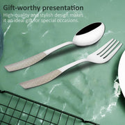 Parage 12 Pieces Stainless Steel Premium Cutlery Set for Home & Kitchen, Luxury Dining Tableware Small Spoon & Fork Gift, Laser Chammach Set, Silver Dazzle Design (6 Dinner Spoons & 6 Dinner Forks)