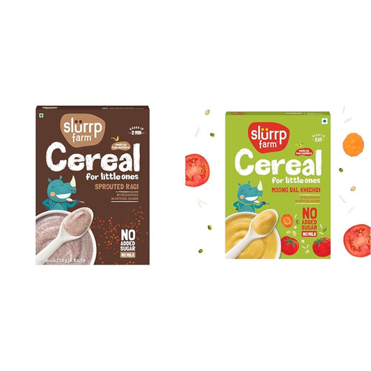 SLURRP FARM No Added Sugar,No Salt,Sprouted Ragi Powder,250 Gram + Slurrp Farm No Added Sugar Instant Moong Dal Khichdi for Little Ones | No Salt, No Milk | Healthy Ce