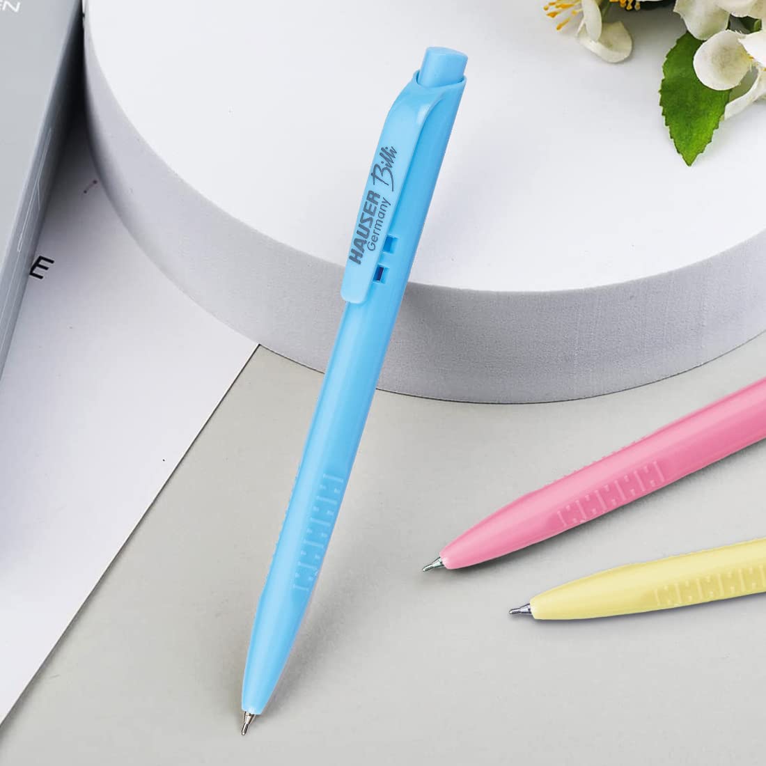 Hauser Billi 0.5mm Ball Pen Jar | Retractable Mechanism With Comfortable Grip | Smudge Free & Smooth Writing Experience | Refillable | Blue Ink, of 50 Pens
