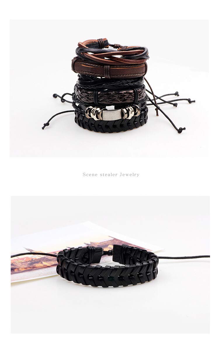 6pcs Latest Collection Genuine Leather Bracelet Wraps Casual Wear Skin Friendly Stylish Bracelets for Men Boys by Shining Diva Fashion