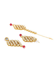 Priyaasi Gold-Plated Kundan Studded Jewellery Set With Drop Beads in Red Color, One Size (NL-PR-10059)