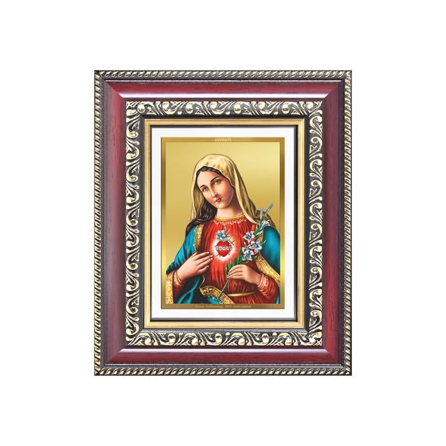 DIVINITI Mother Mary 24K Gold Plated Foil Wall and Tabletop Photo Frame for Home Décor, Prayer Room, Luxury Gifting | DG Frame 105 S1 (16x13.5 CM)