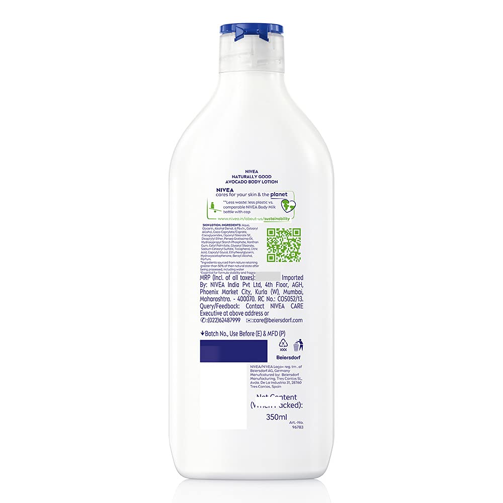NIVEA Naturally Good, Natural Avocado Body Lotion, For Normal to Dry Skin, No Parabens, 98% Natural Origin Ingredients, 350 ml