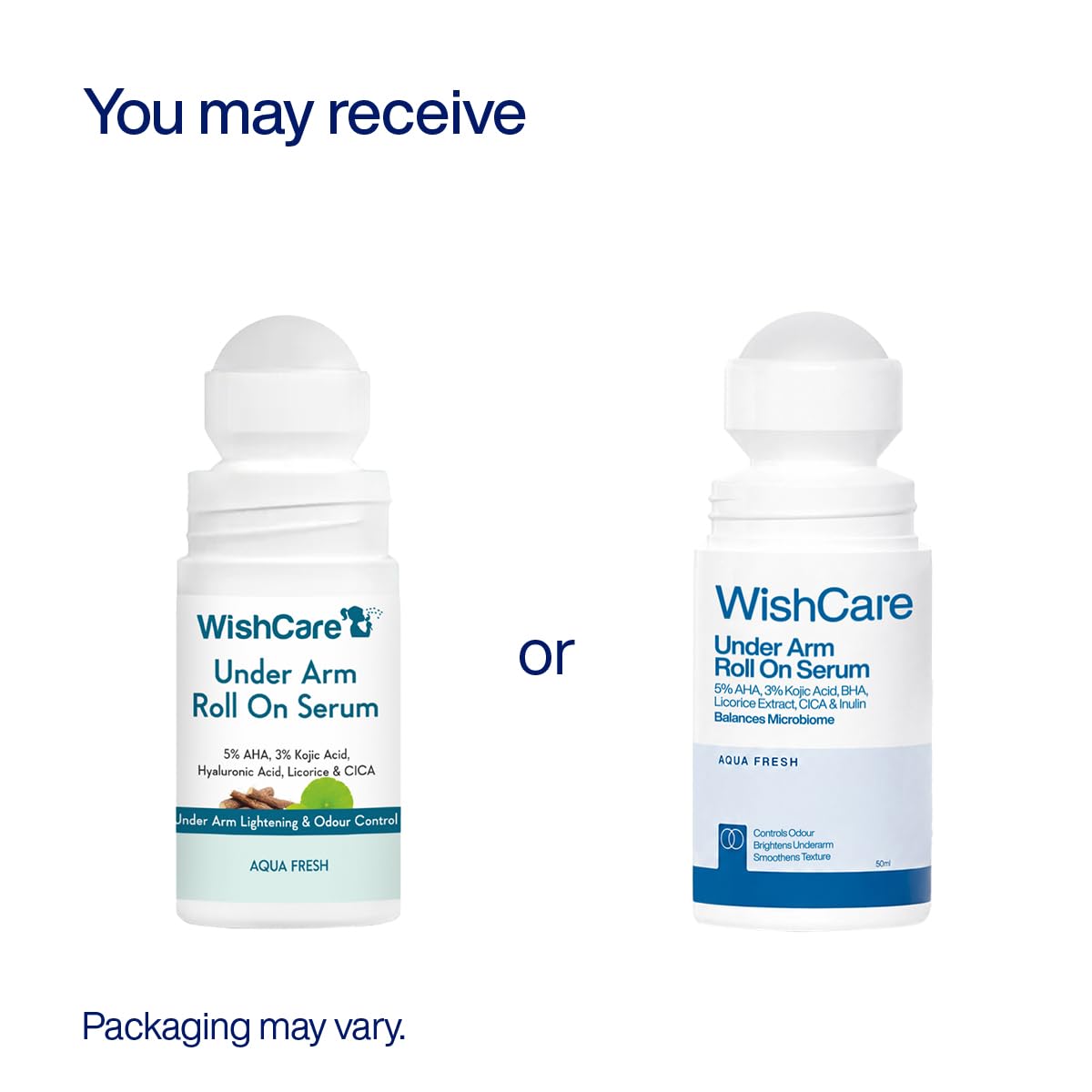 WishCare Underarm Roll On For Women & Men | Reduces Pigmentation, Brightens Skin & Prevents Body Odour | With AHA, Kojic Acid & Hyaluronic Acid | Long Lasting Aqua Fragrance | 50ml