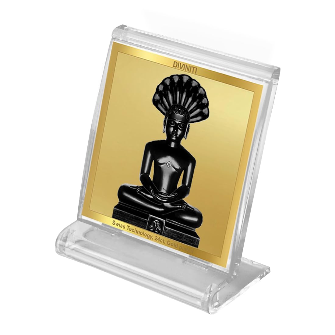 DIVINITI 24K Gold Plated Religious Car Dashboard Frame | Premium God Idol Frame for Car, Home Mandir & Office Table | Spiritual Gift, Decorative Showpiece | Parshvanath