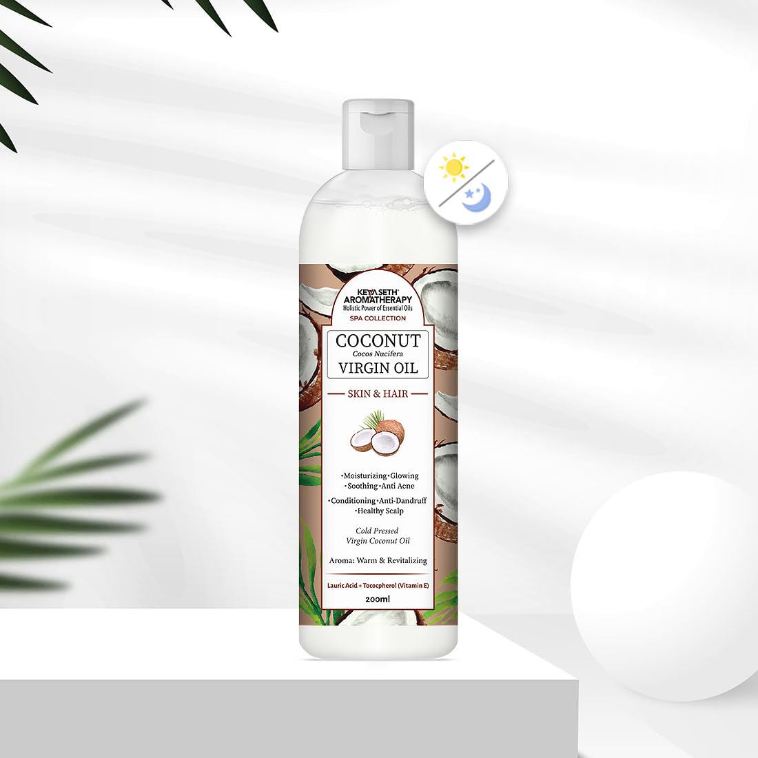 KEYA SETH AROMATHERAPY Virgin Coconut Oil, Skin & Hair, Cold Pressed, Moisturizing Glowing Soothing Nourishment, Rich in Lauric Acid & Vitamin E 200ml