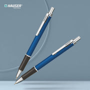 Hauser Trent Retractable Ball Pen Box Pack | 0.7 mm Tip Size | Slim Clip Design With Chrome Plated Body | Comfortable Grip & Smudge Free Writing | Refillable Ball Pen | Blue Ink, Pack of 3
