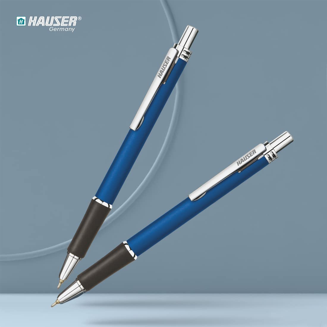 Hauser Trent Retractable Ball Pen Box Pack | 0.7 mm Tip Size | Slim Clip Design With Chrome Plated Body | Comfortable Grip & Smudge Free Writing | Refillable Ball Pen | Blue Ink, Pack of 3
