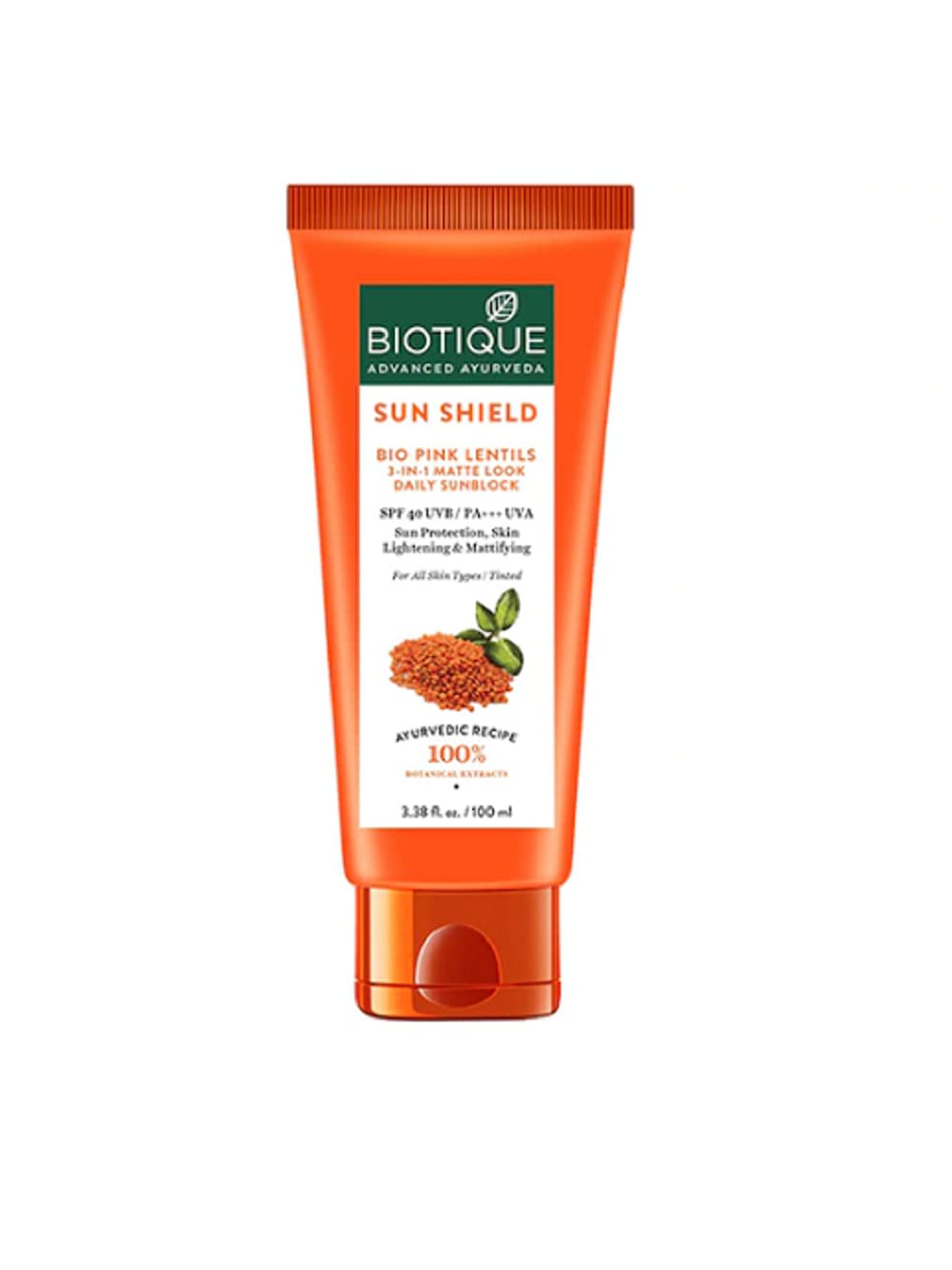 Biotique Bio Sun Shield Pink Lentils SPF 40 Matte Sunscreen For All, 100 Ml, 1 Count