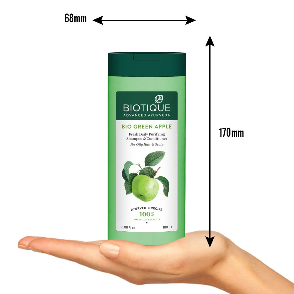Biotique Bio Green Apple Fresh Daily Purifying Shampoo and Conditioner for Oily Scalp and Hair, 180m And Biotique Bio Sandalwood Face & Body Sun Cream Spf 50 Uva/Uvb Sunscreen For All Skin Types