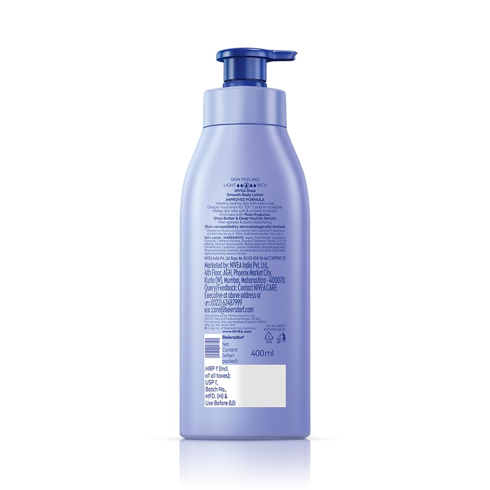 NIVEA Shea Smooth 400ml Body Lotion | 72 H Moisturization | With Deep Moisture Serum & Shea Butter | Non Greasy & Healthy Looking Skin