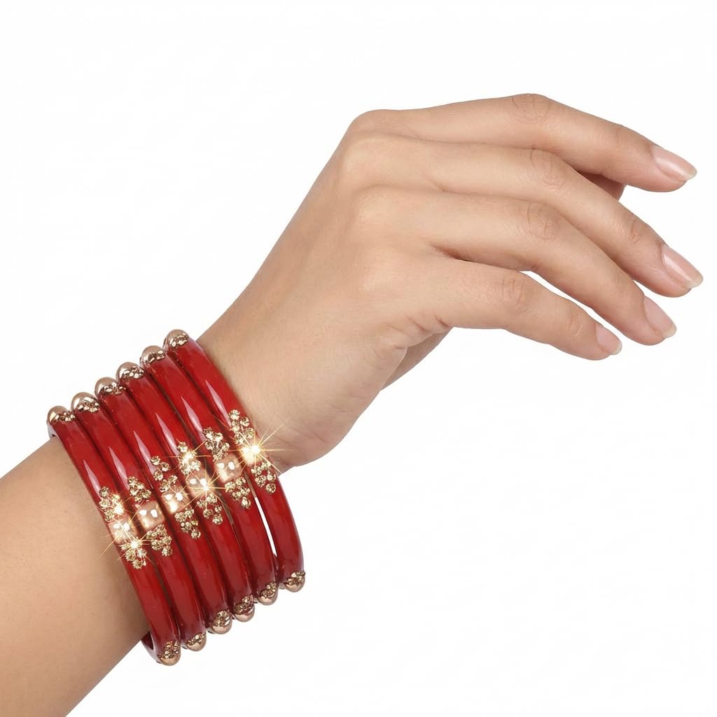 NMII Stylish Glass Kada Set Studded with Zircon Gemstone & Beads for Women & Girls