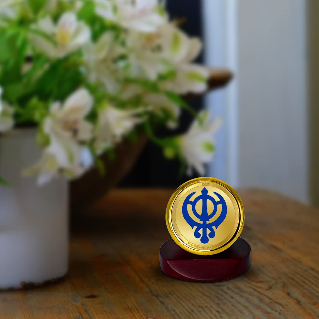 DIVINITI 24K Gold Plated Religious Car Dashboard Frame | Premium God Idol Frame for Car, Home Mandir & Office Table | Spiritual Gift, Decorative Showpiece | Khanda Sahib
