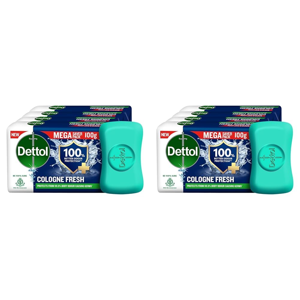 Dettol Cologne Fresh Bathing Soap Bar, 12Hr Freshness, (800g), 100g- Pack of 8