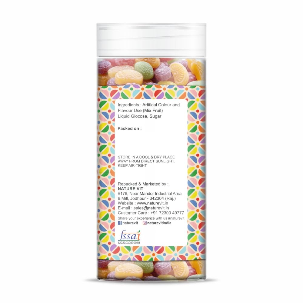 NatureVit Mix Fruit Candy, 200g | Khatti-Meethi Goli Assorted Flavours (Orange, Lemon, Litchi, Paan, Black Pepper) Mouth Freshener Candy