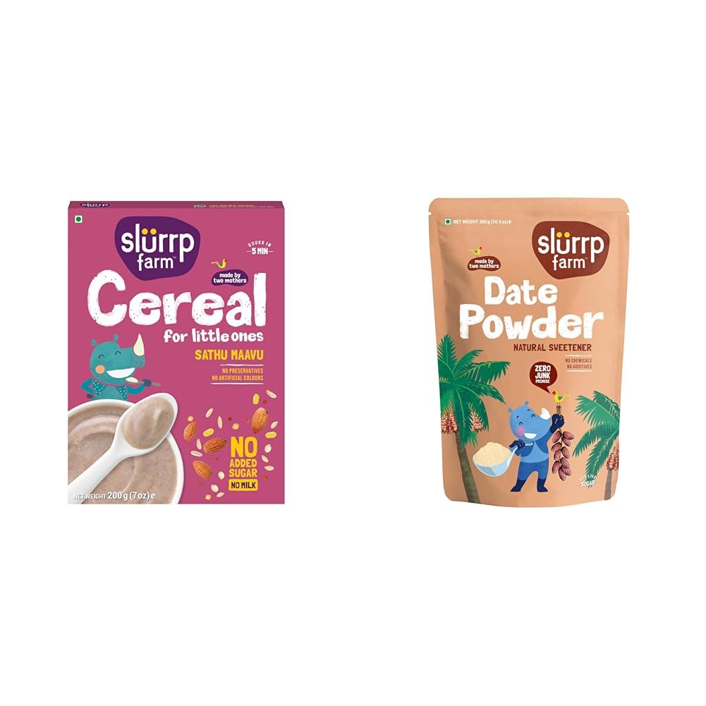 Slurrp Farm Sathu Maavu | 100% Natural Multigrain Health Mix with The Goodness of Ragi, Dals & + Slurrp Farm Seedless Arabian Date Powder | Kharik/Khajur Powder | 100% Natural Sweetener | No