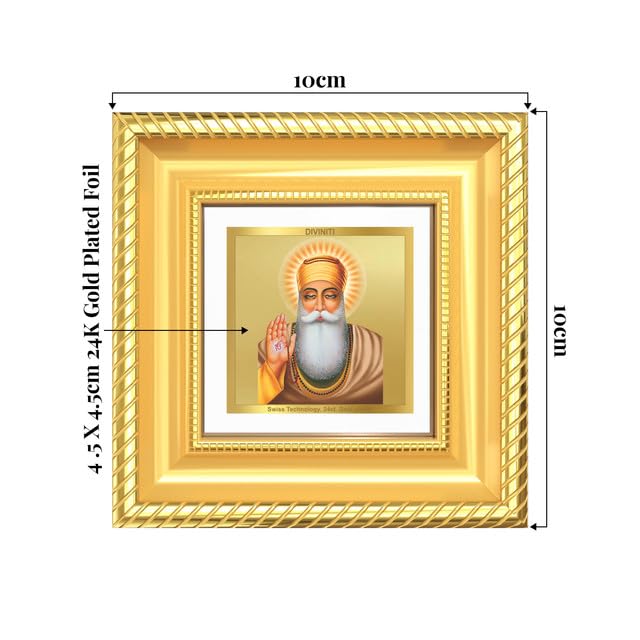 DIVINITI Guru Nanak Dev Ji 24K Gold Plated Foil Tabletop Photo Frame for Home Décor, Puja Room, Luxury Gifting | DG Frame 015 S1A (10x10 CM)